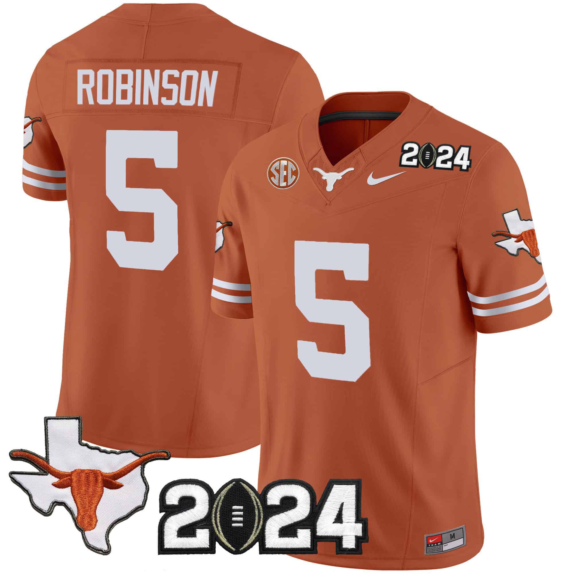 Men Texas Longhorns #5 Robinson Orange 2024 Nike Vapor Limited NCAA Jersey style 1->indianapolis colts->NFL Jersey